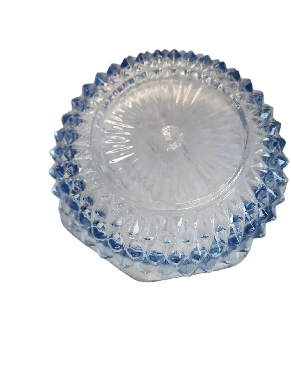 Vintage Indiana Glass Diamond Point torte plate / dip bowl set Ice Blue 1960's